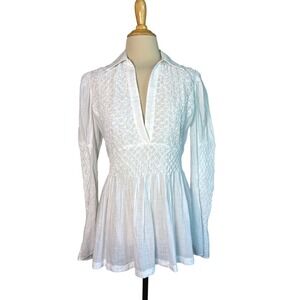 by ANTHROPOLOGIE Small White Cotton Pintuck Baby Doll Boho Tunic Top Piratecore